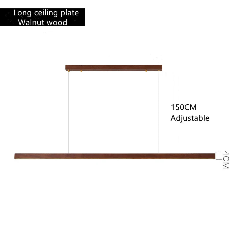 Dimmable Wooden Pendant Lamp: Long Strip Minimalist Hanging Indoor Lighting