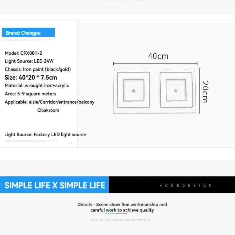 Modern Square LED Ceiling Light for Corridor, Hallway, Bedroom - Simple & Stylish Room Lighting
