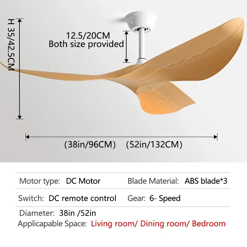 52 Inch DC Ceiling Fan with Remote Control for Living Room and Office
