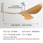 52 Inch DC Ceiling Fan with Remote Control for Living Room and Office