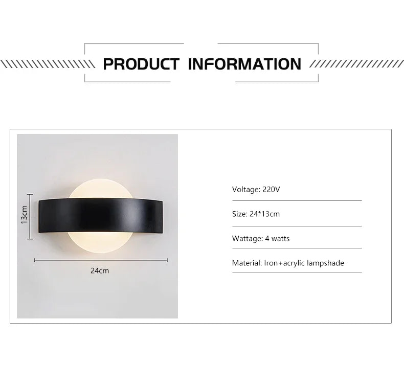4W LED Wall Light Iron & Acrylic Indoor Lamp Fixture for Kitchen and Dining