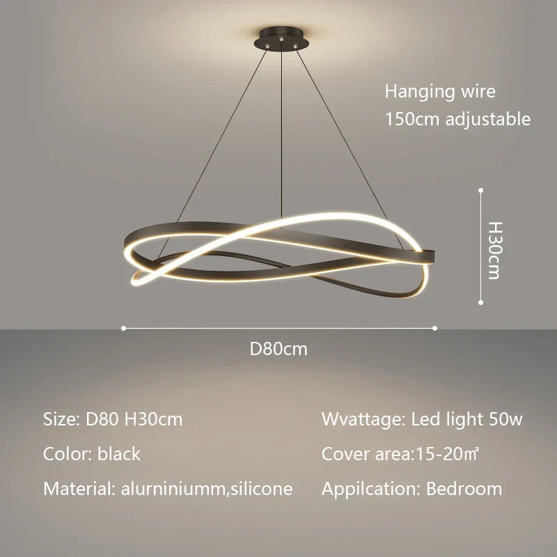 Minimalist Curve Ring LED Pendant Light for Living Dining Bedroom Chandelier
