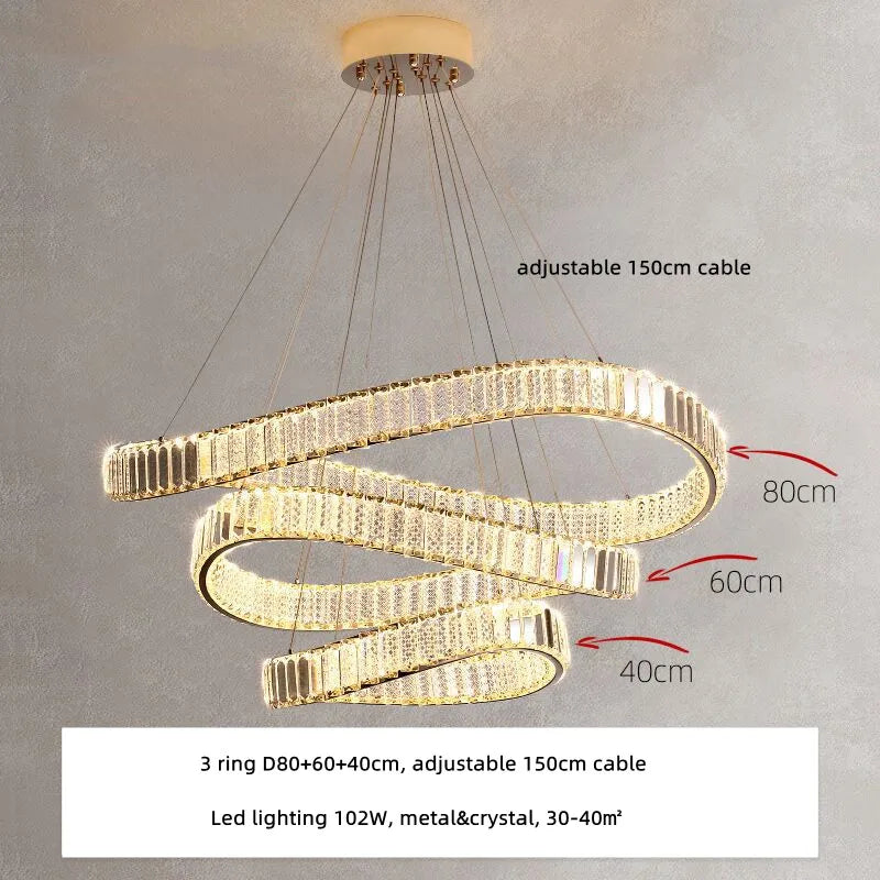 Irregular Steel & K9 Crystal LED Pendant Chandelier for Foyer, Dimmable Lighting