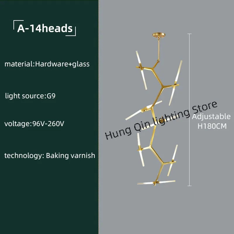 Gold Branch LED Chandelier for Duplex Villa Staircase - Modern Indoor Lighting