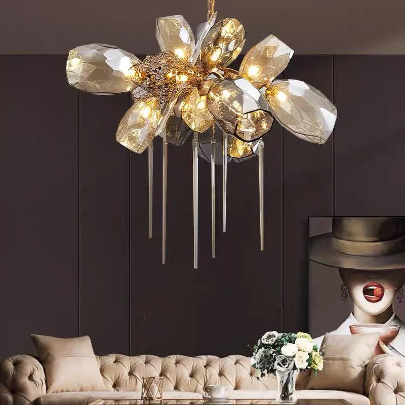 Modern Luxury Glass Chandelier for Duplex Stairs Living Room Art Metal Lighting