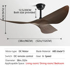 52 Inch DC Ceiling Fan with Remote Control for Living Room and Office