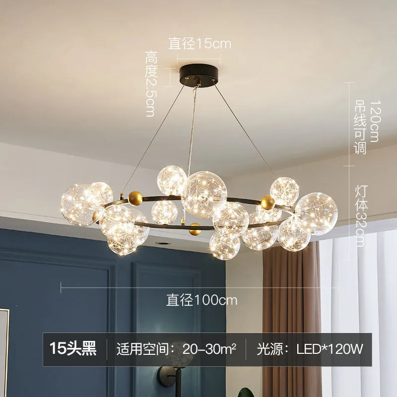 Nordic Glass Bubble LED Chandelier: Modern Parlor Dining Room Lighting for Romantic Atmosphere
