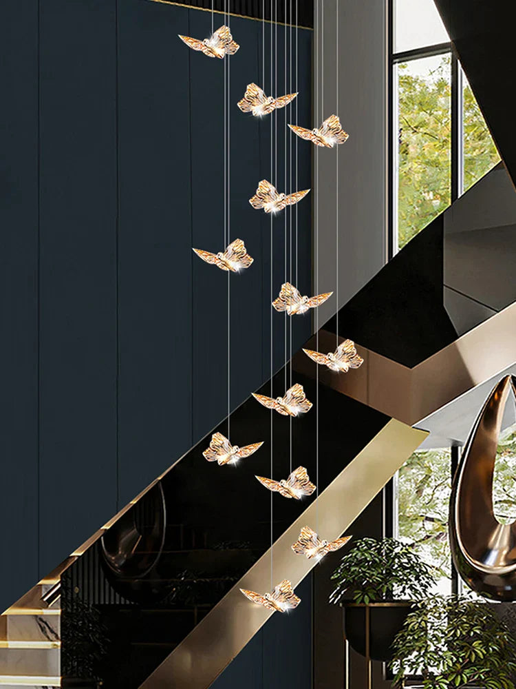 Butterfly Chandelier Staircase Suspended Loft Pendant Light for Living Room & Hallway
