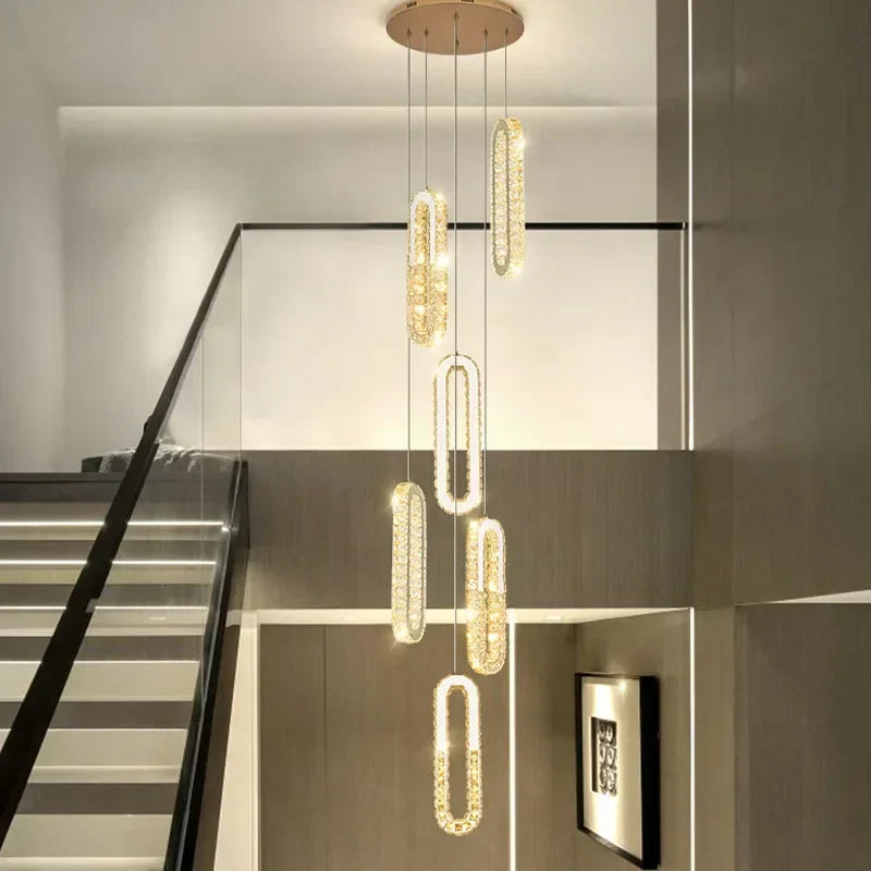 Luxury Gold Crystal LED Chandelier for Staircase and Living Room