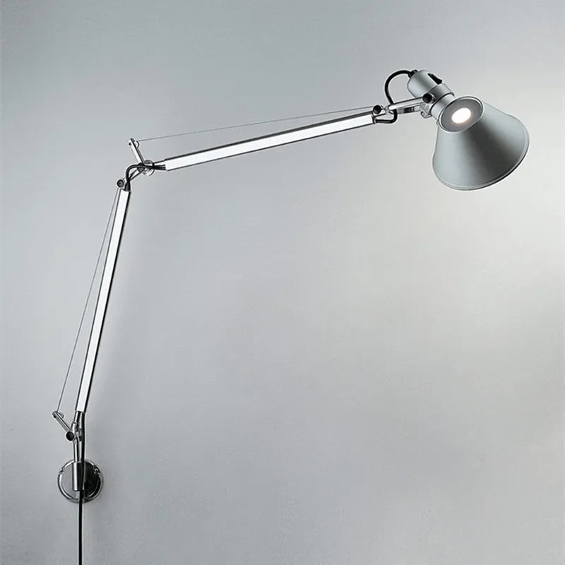 Industrial Black Silver Swing Arm Wall Lamp - Rotatable Miniature Table Lamp E27