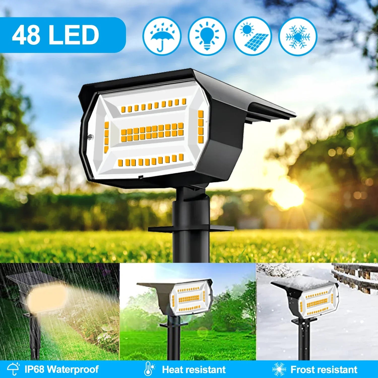 Solar LED Outdoor Spotlights 3 Modes Waterproof for Garden Walkway