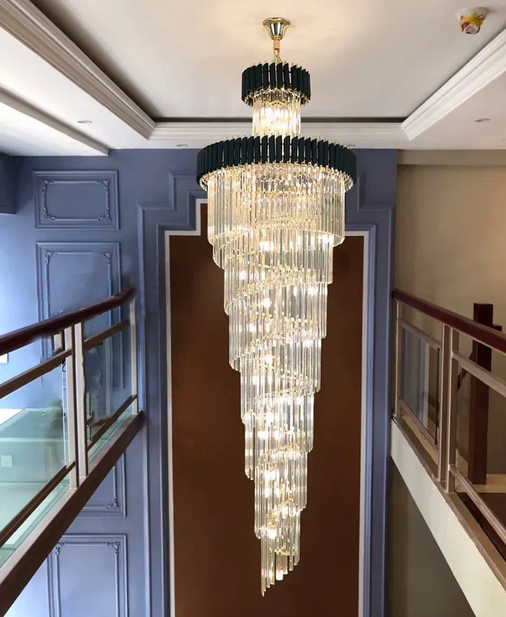 LED Crystal Chandelier: Modern Luxury Rotating Staircase Decorative Lighting Fixtures