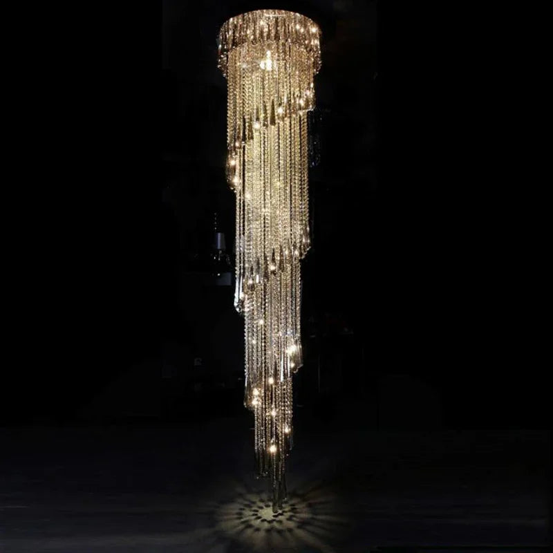 Smoky Gray Crystal LED Chandelier: Luxury Long Stairway & Corridor Lighting