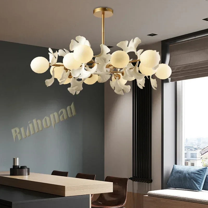 Ginkgo Leaf LED Ceiling Chandelier for Bedroom, Living, Dining Room