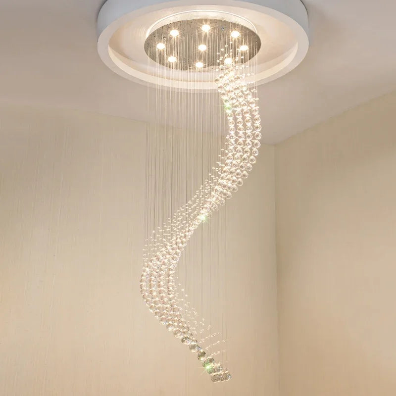Spiral Ladder Crystal Chandelier with LED for Foyer, Dining, Restaurant, and Stair Lighting