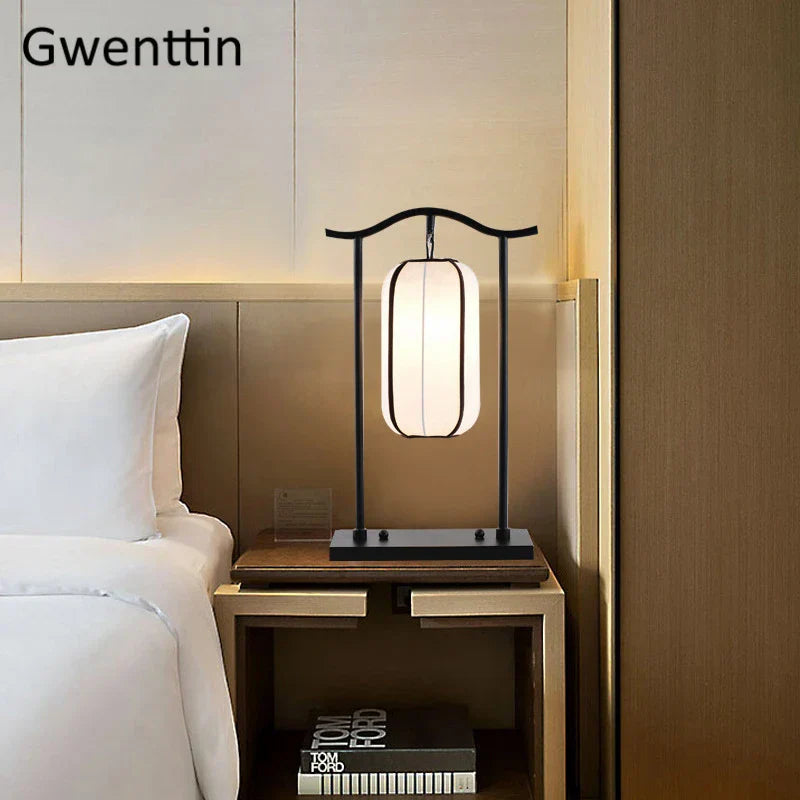 Classical Lantern Floor Lamp Fabric Standing Light for Living Room Bedroom Décor