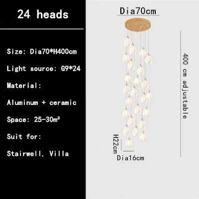 Magnolia Ceramic LED Chandelier for Duplex Living Room and Dining Room