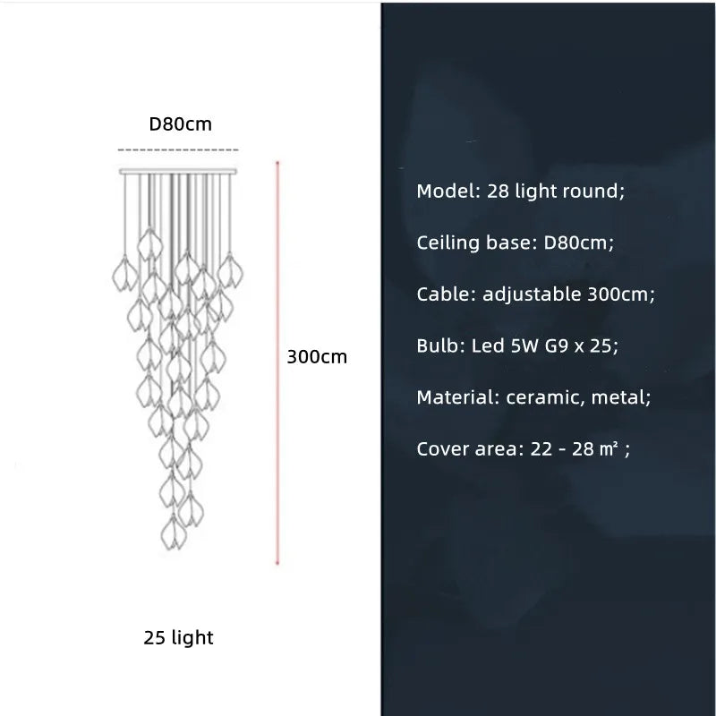 Magnolia Flower G9 LED Chandelier - White Luxury Pendant Light Fixtures