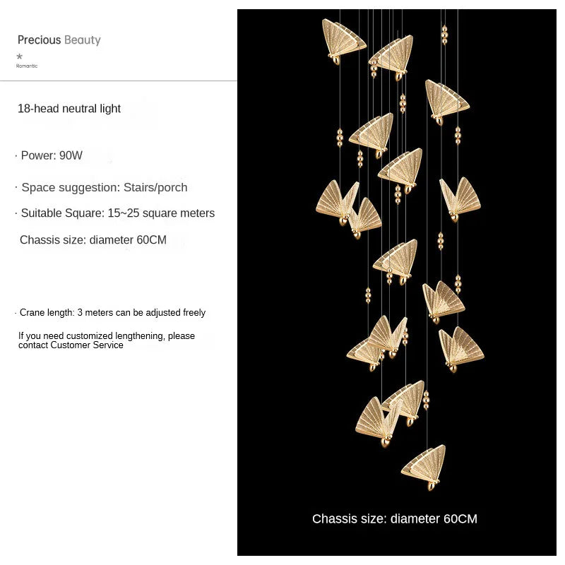 Butterfly Pendant Lamps: Modern Luxury Staircase Bedroom Decor Fixtures