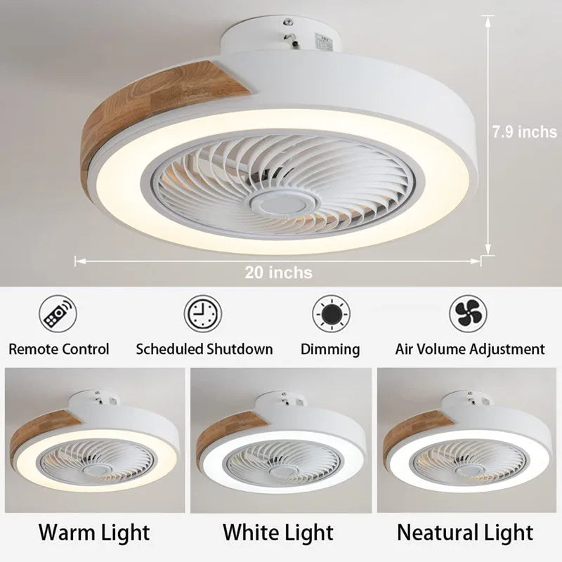 Wooden Ceiling Fan Light Remote Control Dimmable 3 Color for Indoor Bedroom