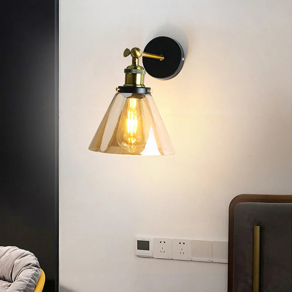 Vintage Loft Industrial Wall Lamp Sconce Glass Iron Art LED Light Fixtures
