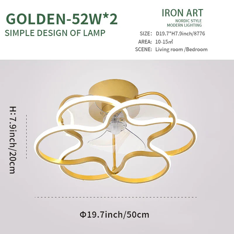 LED Ceiling Fan with Remote Control, Modern Silent Lighting Fixture for Bedroom and Dining Room