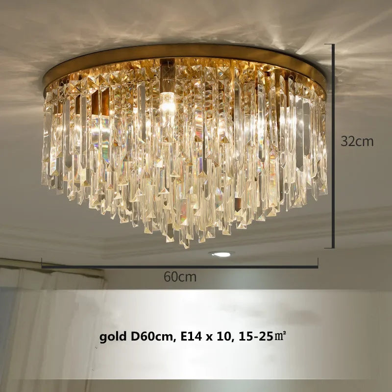 Modern Luxury Crystal Ceiling Light with LED E14, Gold/Chrome Finish