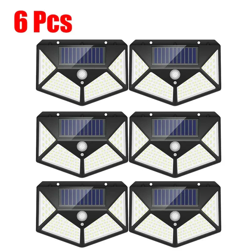 100LED Solar Powered Outdoor Wall Lamp with PIR Motion Sensor