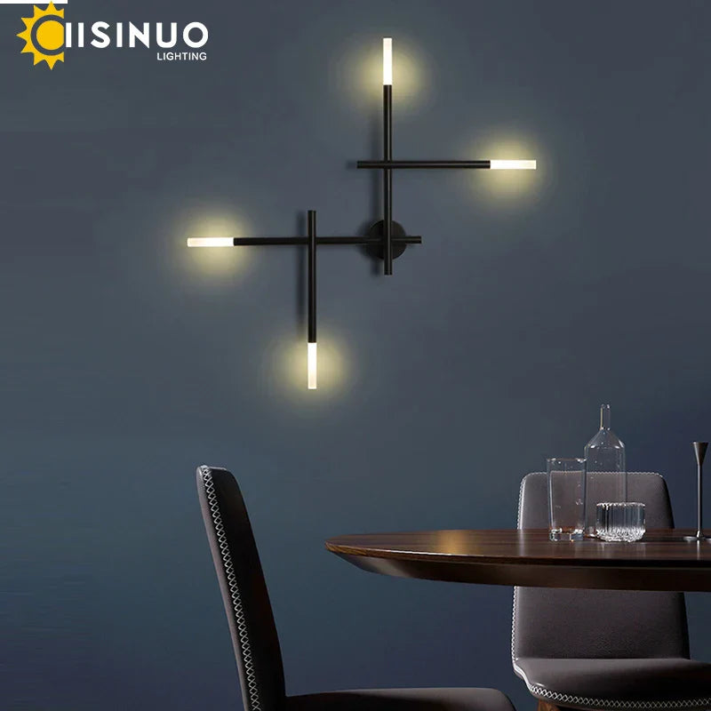 Nordic Black LED Wall Lamp: Multi Arms Bedside & Living Room Indoor Lighting