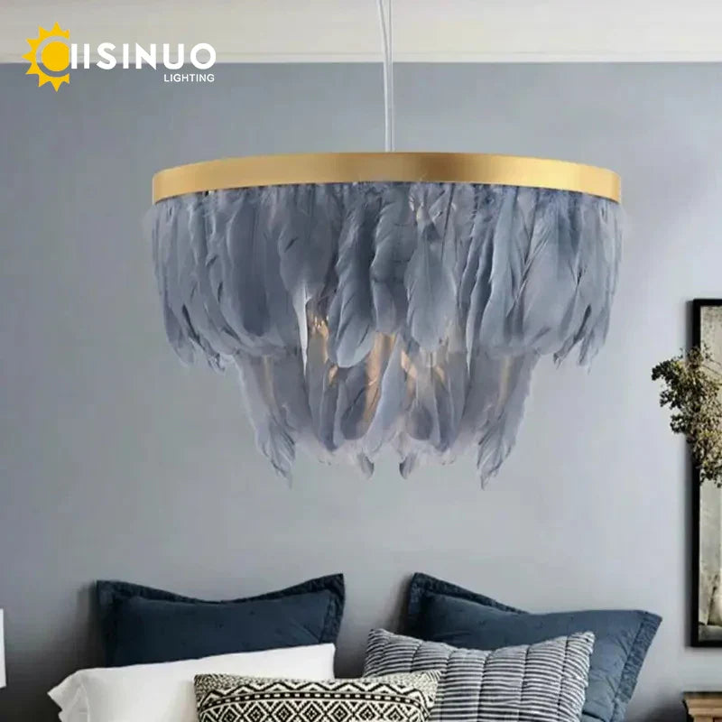 Nordic Feather Circle Chandelier for Marriage Bedroom and Home Decor Lighting