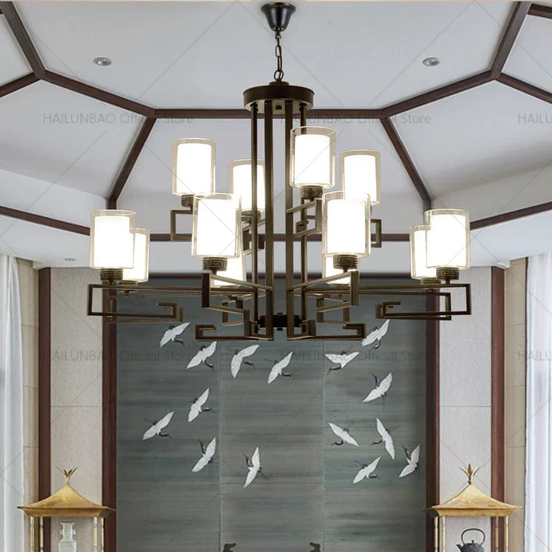 Retro Chinese Chandelier for Living Room Dining Bedroom Modern Villa Duplex