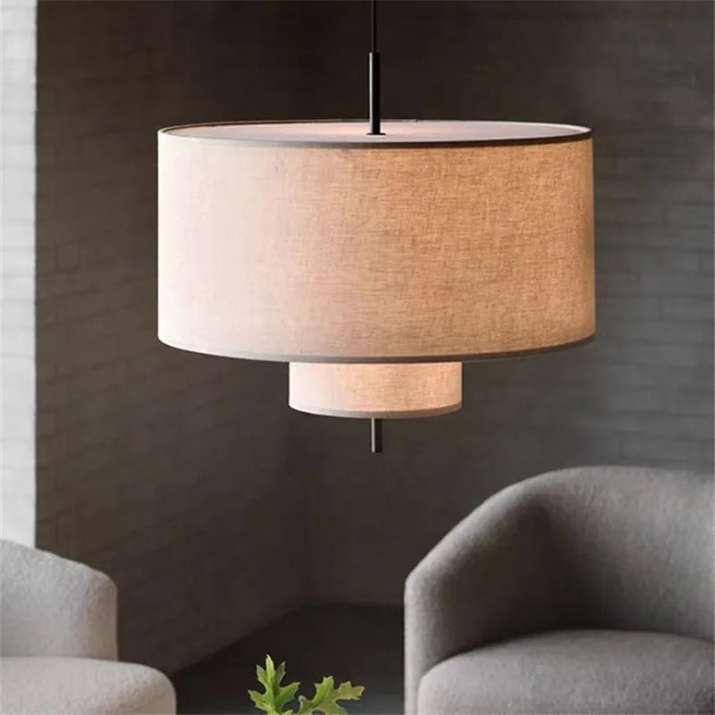 Margin Pendant Lamp Linen Lampshade for Living Room Bedroom Restaurant Hotel Loft