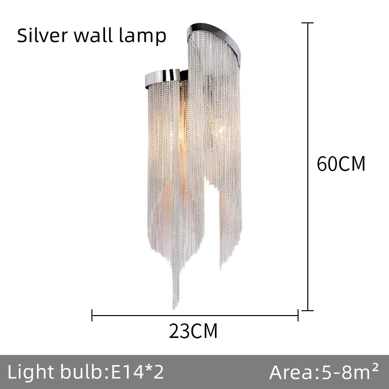 Fringed Chandelier: Silver & Gold Aluminium Chain Pendant Light for Luxe Home & Hotel Decor
