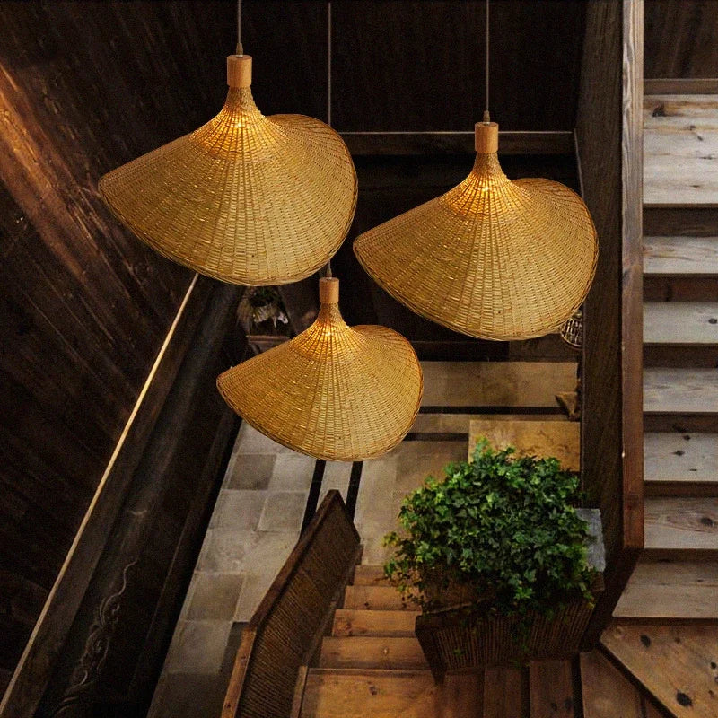 Bamboo Wicker Chandelier Rattan Pendant Light Vintage Retro Design Dining Suspension