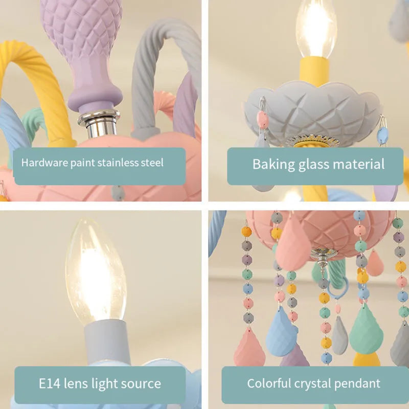 Crystal Chandelier: Modern Macaron Color Luminaire for Children's Room