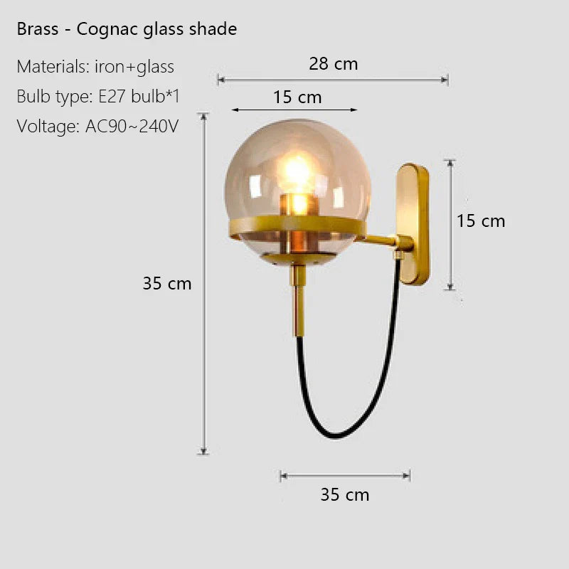 Glass Shade Wall Sconce Lamps for Hotel Bedroom LED Lights