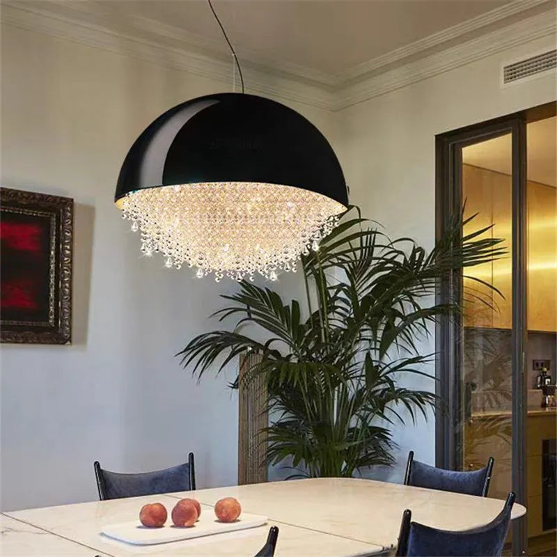Round Crystal Chandelier: Luxury LED Tassel Lamp for Elegant Living Room & Restaurant Decor
