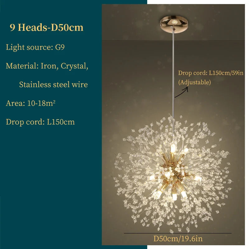 Dandelion Art Crystal Chandelier: Nordic Modern Luxury for Living Room & Restaurant