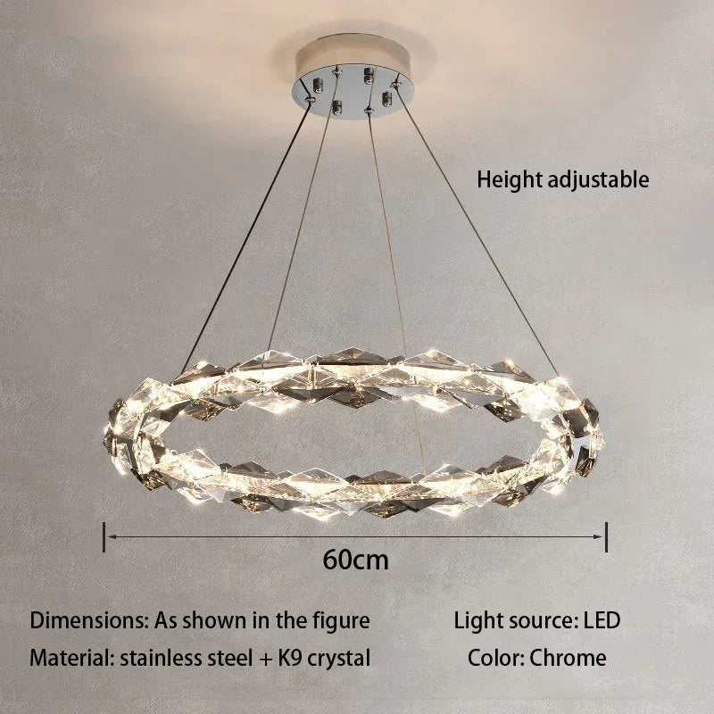 Circle K9 Crystal Pendant Chandelier LED Hall Villa Hanging Light