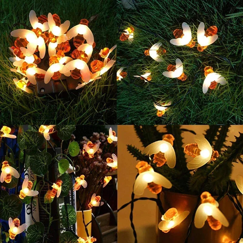 Solar Bee String Lights: Outdoor Fairy Light Garland 8 Modes Waterproof Garden Party Decor