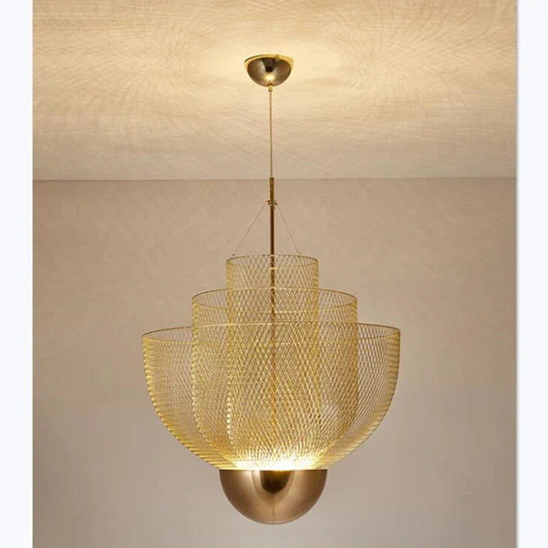 Meshmatics Chandelier: Modern Cage Design LED Dimmable Lighting Fixtures for Dining Room