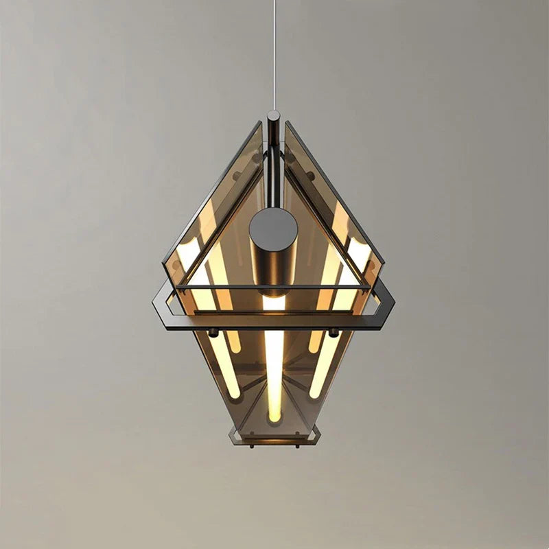 Amber LED Pendant Lamp Tempered Glass Dining Table Minimalist Modern Design