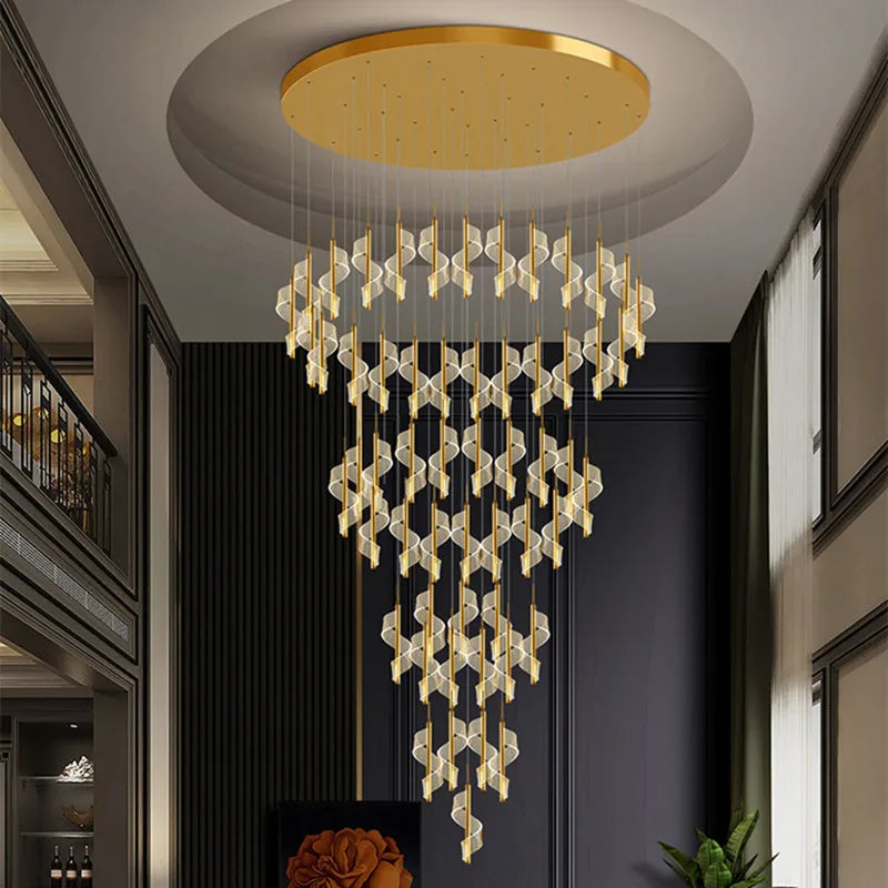 Modern Gold Acrylic Spiral Stairs Led Chandelier Pendant Light