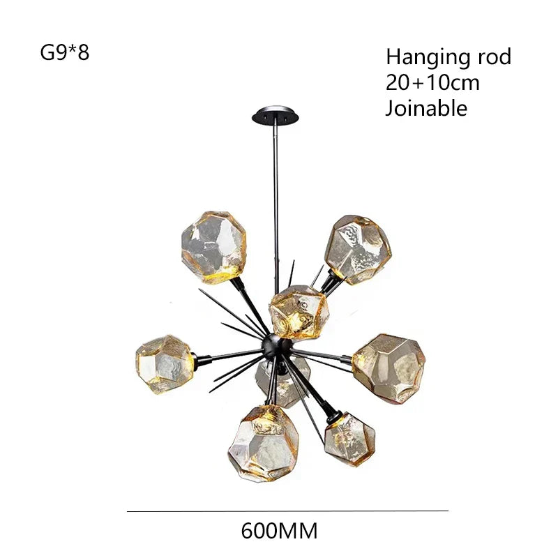 Rock Glass Chandeliers: Modern Indoor Pendant Lamps for Living Room, Bedroom & Restaurant