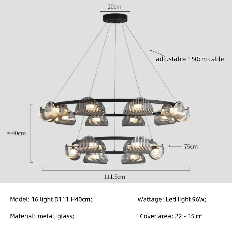 Smoky Gray Glass Chandelier Pendant Light for Luxury Living Room