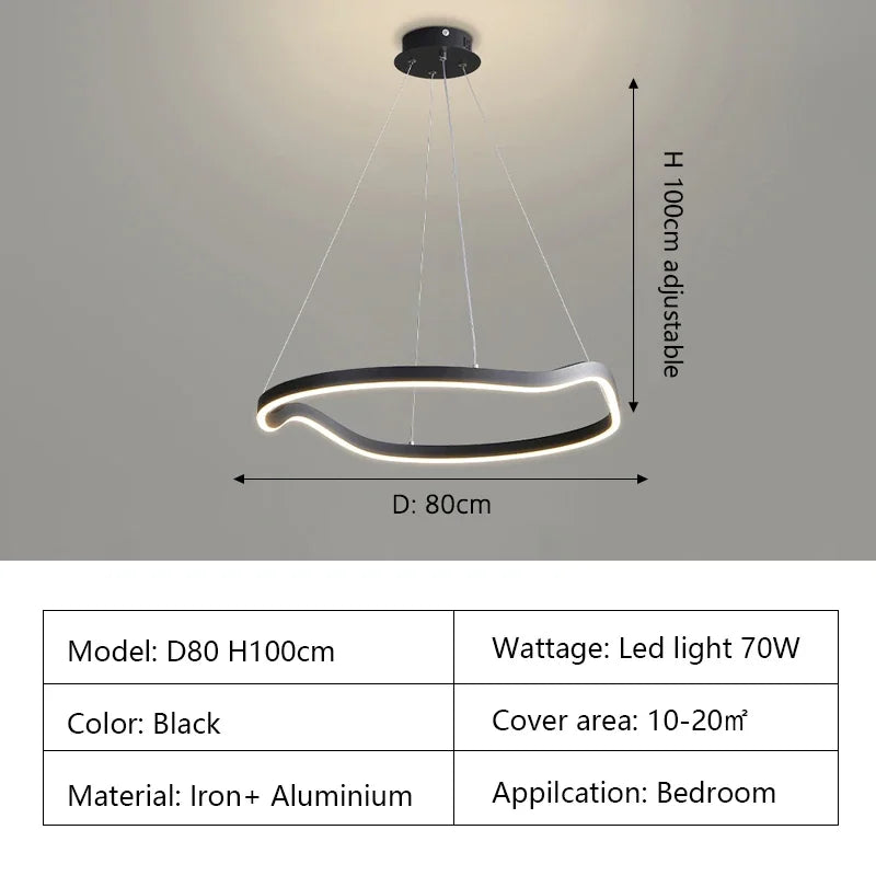 Modern Curve Ring LED Pendant Chandelier for Living Dining Bedroom
