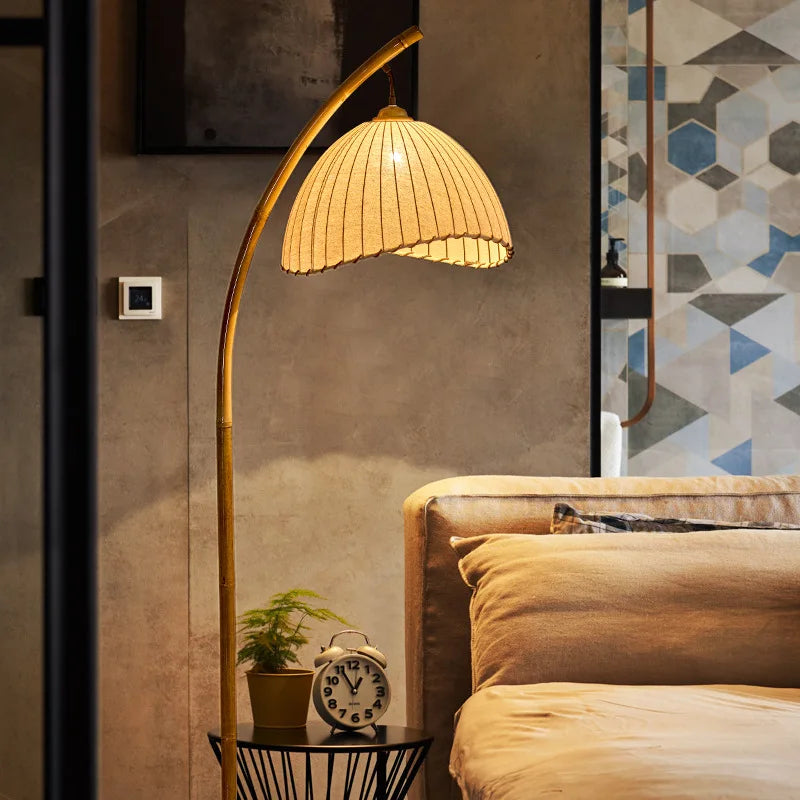 Wabi Sabi Bamboo Canvas LED Floor Lamp - Nordic Minimalist Design