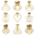 Gold Iron Cage Ceiling Light Modern Nordic Decor Retro Loft Fixture E27