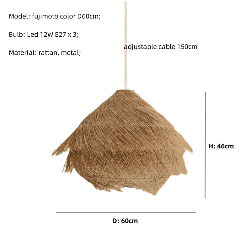 Wabi Sabi Rattan Pendant Chandelier with E27 LED Lights