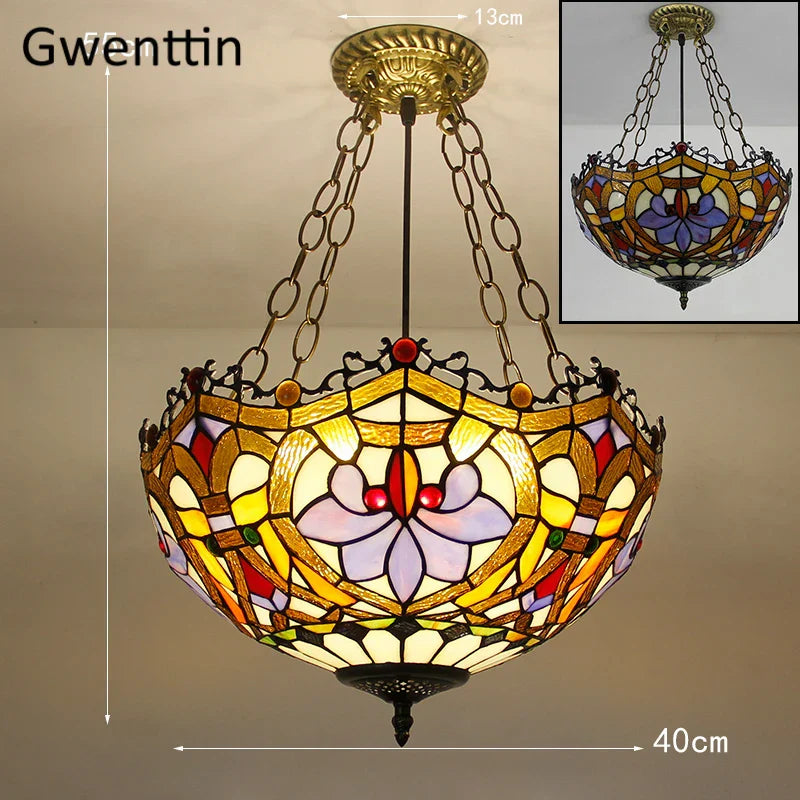 Tiffany Stained Glass Pendant Light Chandelier LED Fixture for Home Deco